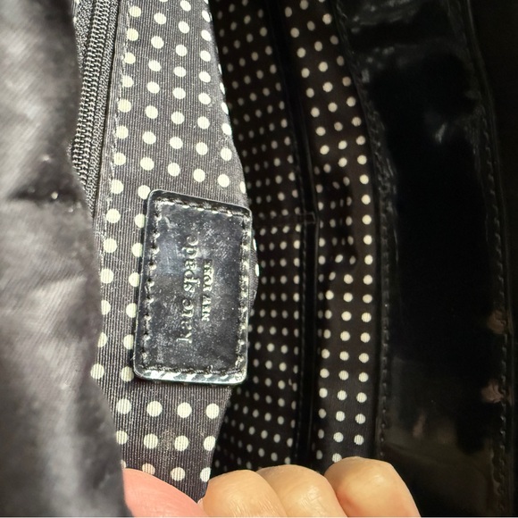 kate spade Black Puffy “Apres Ski” Tote Patent Leather Straps & Polka Dot Lining - Picture 9 of 17